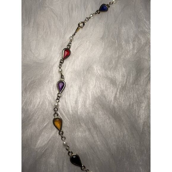 -NECKLACE VTG Made In Korea Station Faux Seed Pearl&Glass Teardrop Jewels - Picture 8 of 11